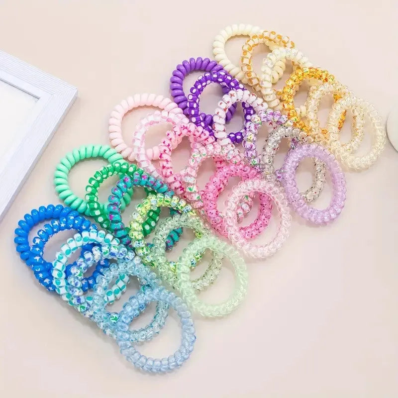 6-Pack Spiral Elastic Hair Ties – Colorful Telephone Wire Bands Elastic Hair Ties Nixie