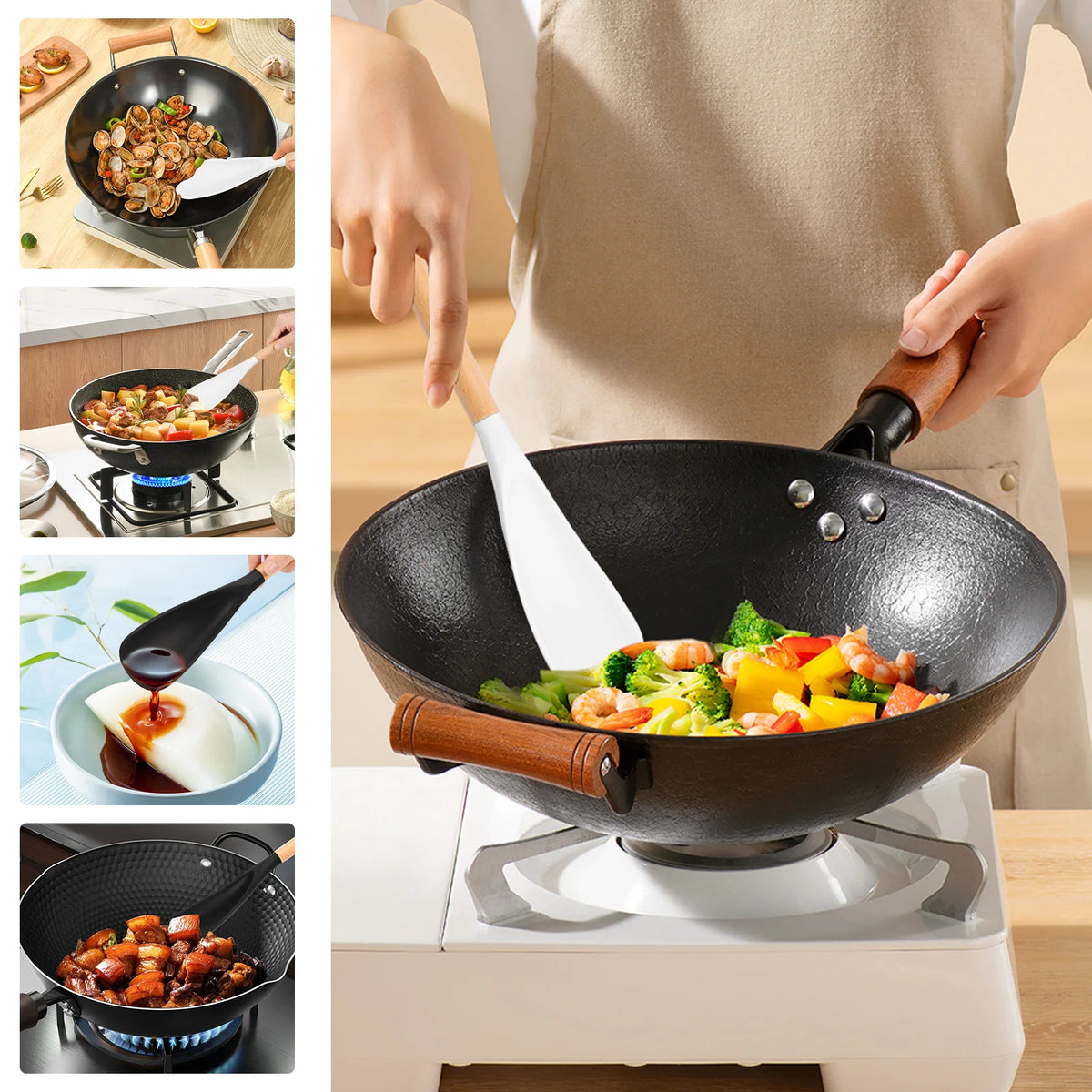 Silicone Spatula Spoon Set with Wooden Handle – 2/4/8 Pcs Silicone Kitchen Utensils Nixie