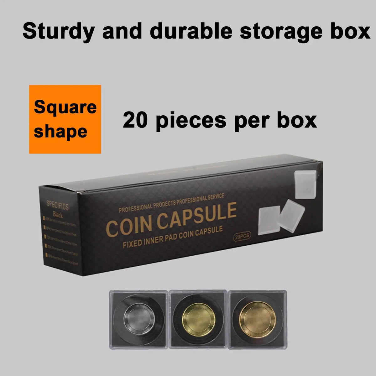 Square Coin Holder Capsules – 20pc Transparent Storage Set