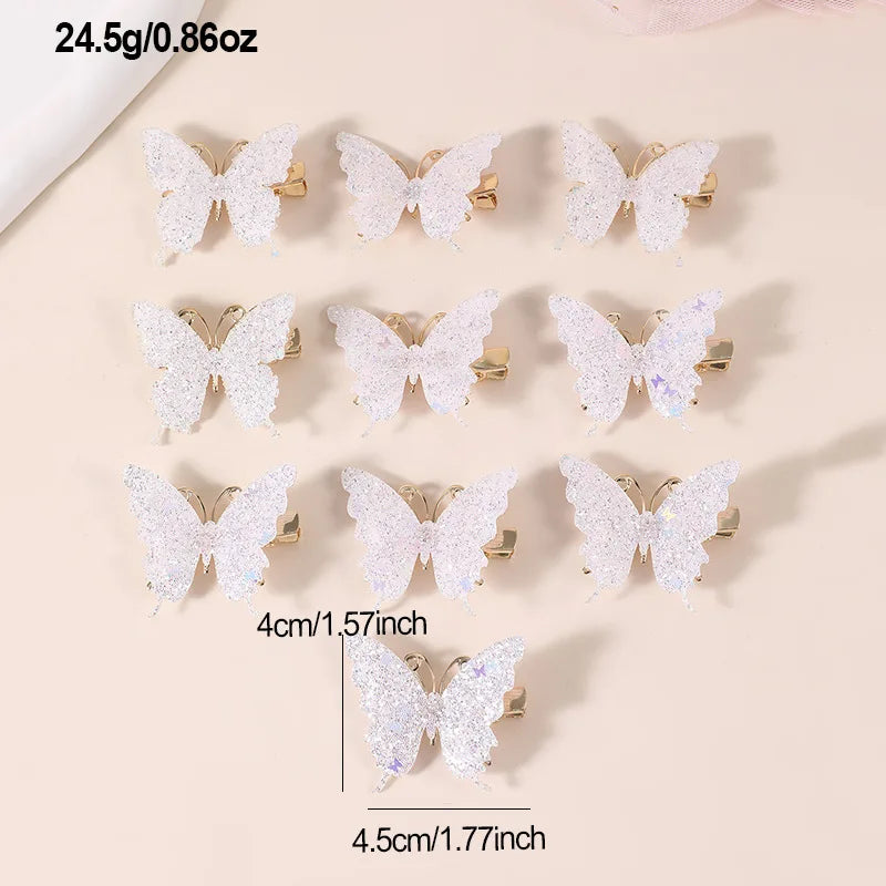 10Pcs Pink Sparkling Butterfly Hair Clips Set for Girls Kids Hair Clips Nixie