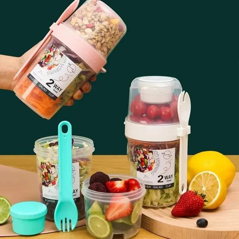 Double Layer Salad Cup Leakproof Portable Breakfast Container