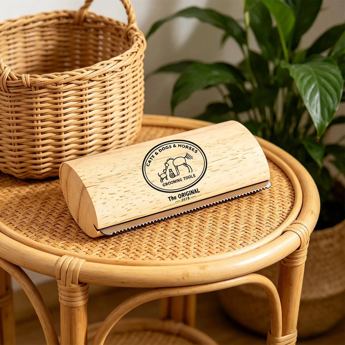 Solid Wood Dog Shedding Brush & Portable Pet Grooming Comb
