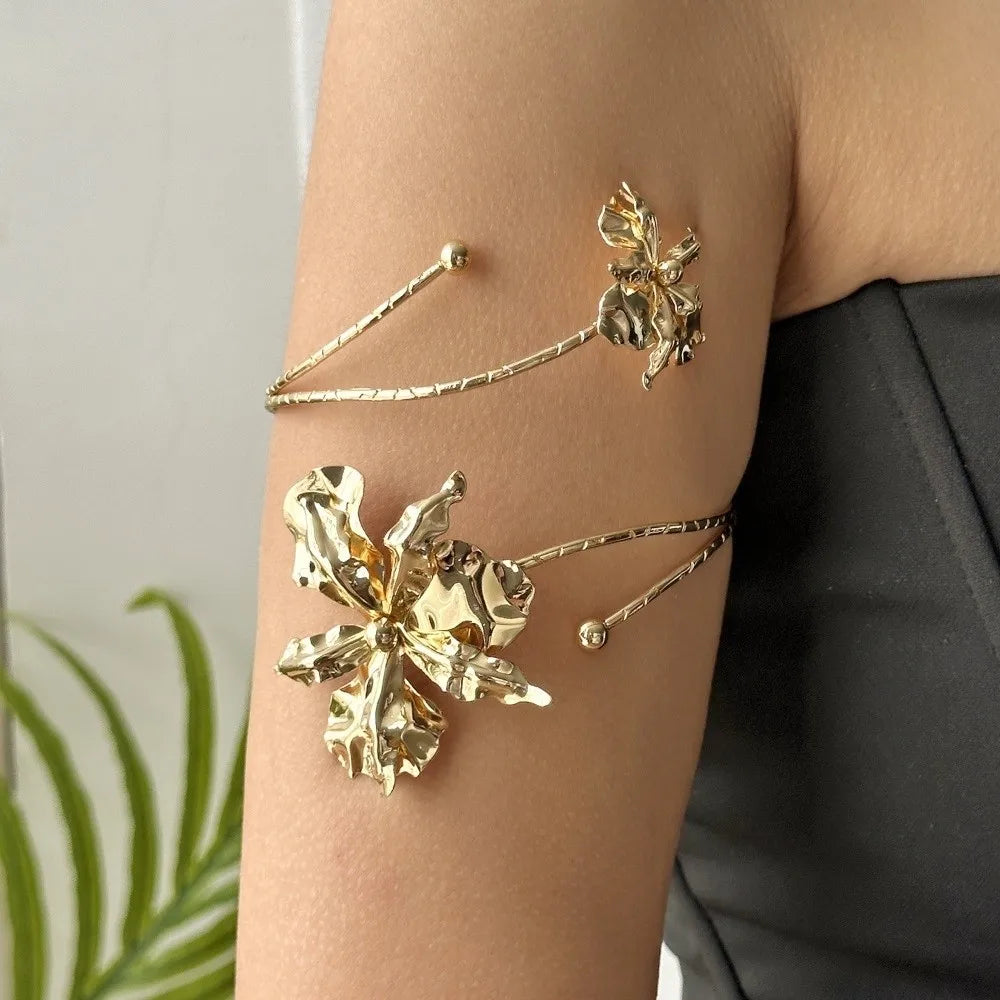 Boho Flower Upper Arm Cuff Bracelet – Adjustable Gold Armlet Arm Cuff Bracelet Nixie