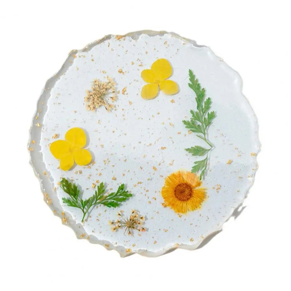 Dried Flower Resin Coaster | Heat-Resistant Gold Edge Cup Mat Decorative Coaster Nixie F