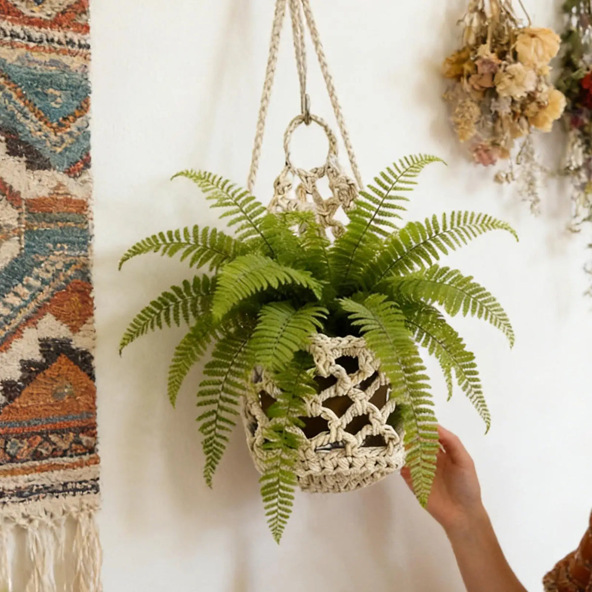 Boho Macrame Plant Hanger – Cotton Rope Woven Succulent Basket Macrame Plant Hanger Nixie