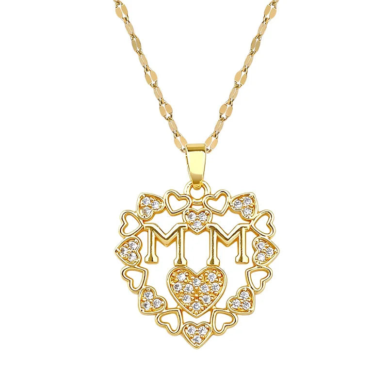 Heart Letter Pendant Necklace – Gold Stainless Steel Choker