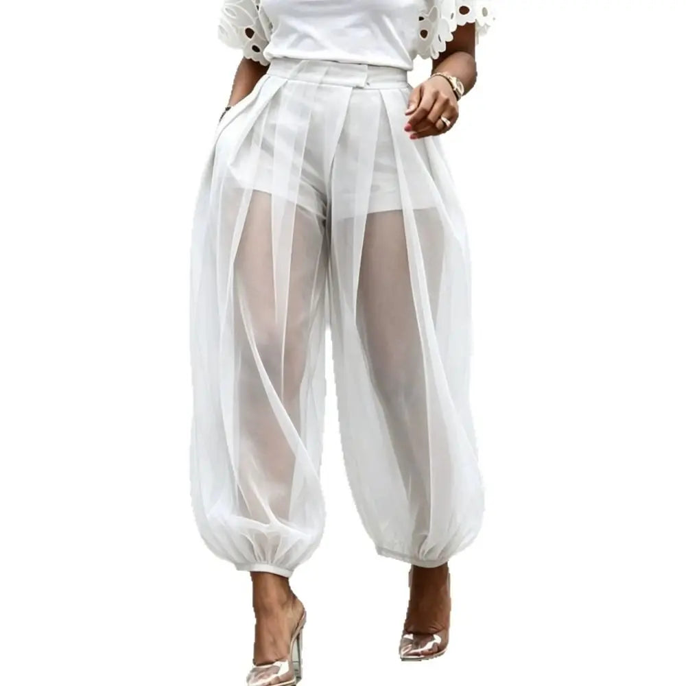 Women's Sheer Mesh Lantern Pants High Waist Balloon Trousers Mesh Lantern Pants Nixie