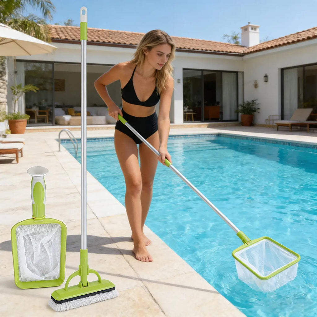 Green Portable Pool Skimmer Net with Detachable Handle