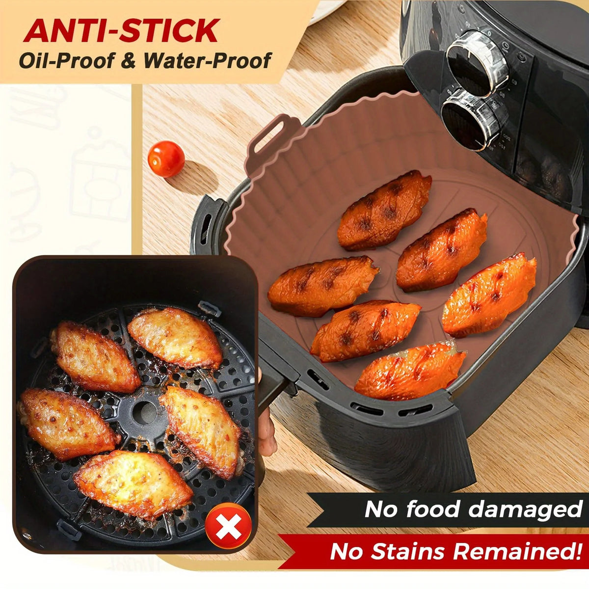 6PC Silicone Air Fryer Mats – Non-Stick & Dishwasher Safe Air Fryer Mats Nixie