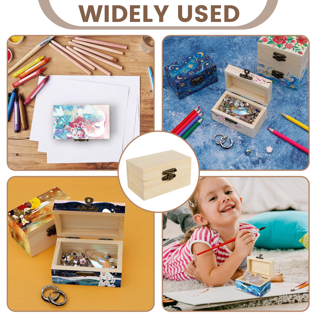 Unfinished Wooden Treasure Box with Lid & Hasp – DIY Craft Wooden Craft Box Nixie