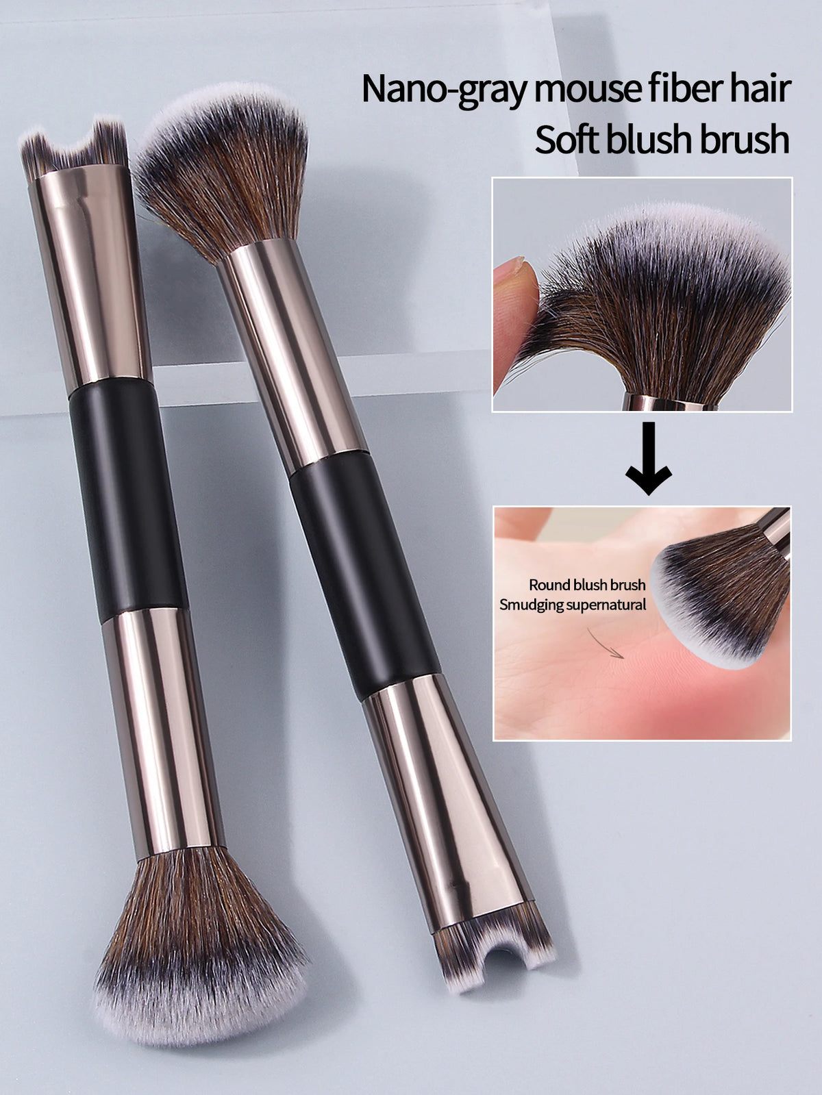 Nixie Double-Headed Makeup Brush – Powder, Blush & Concealer Makeup Brush Set Nixie