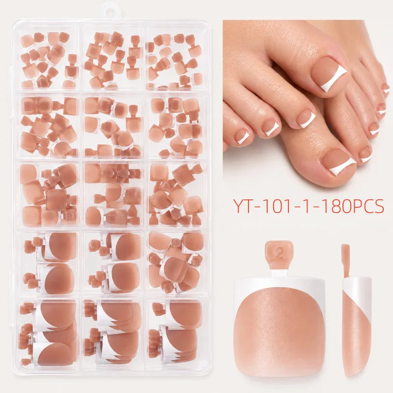180Pcs Nude Pink French Press-On Toenails – Square Glossy Tips Press-On Toenails Nixie 180PCS-1