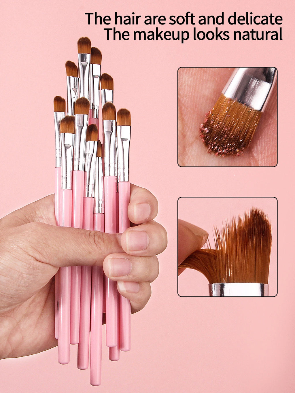 12Pcs Pink Eyeshadow & Concealer Brushes – Soft Synthetic Set Makeup Brush Set Nixie