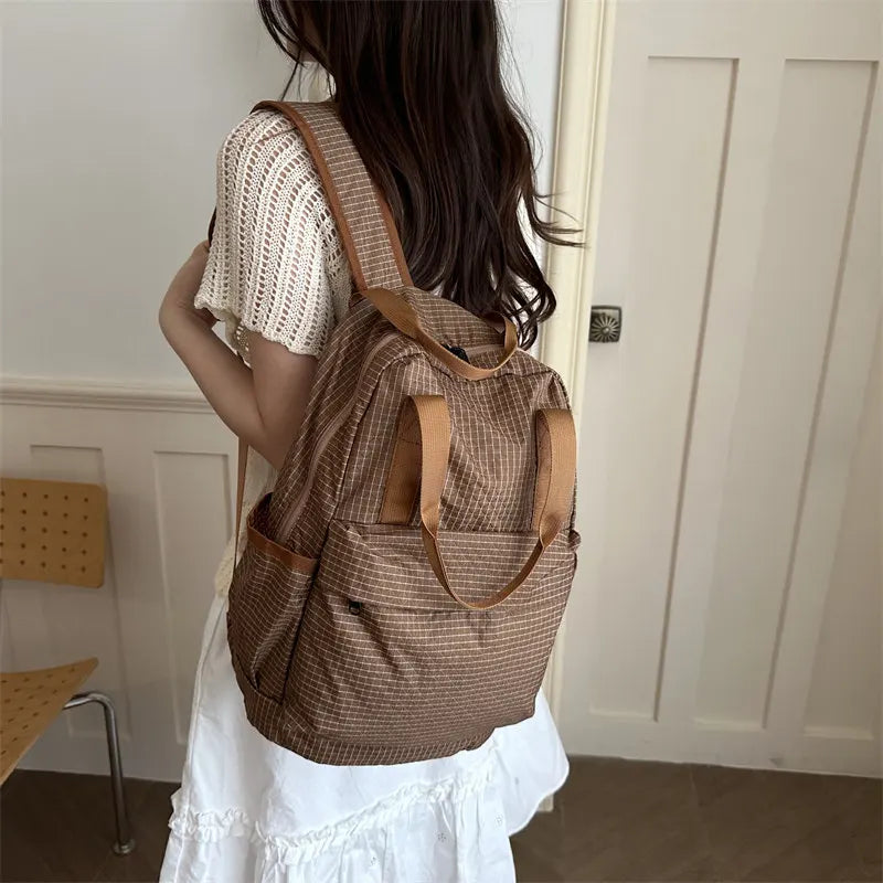 Waterproof Nylon Plaid Foldable Backpack | Lightweight Travel Bag Foldable Travel Backpack Nixie