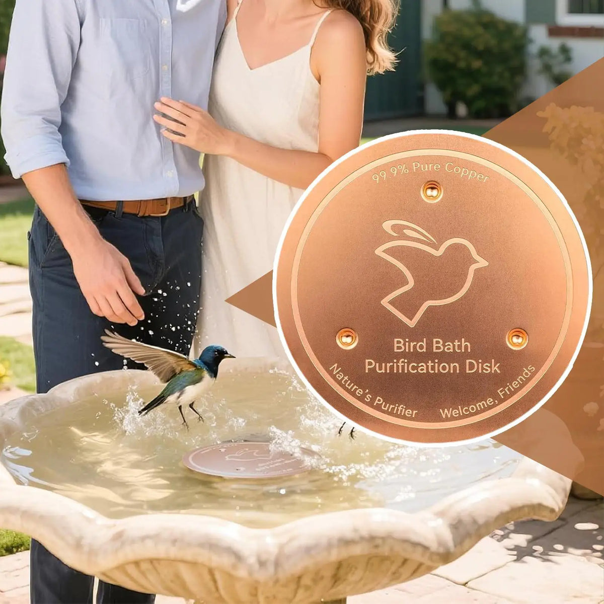 Copper Metal Bird Bath Disk | Triple-Point Support Garden Tray