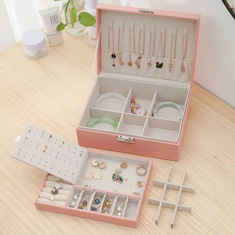 Double Layer PU Leather Jewelry Box – Travel Organizer Case Jewelry Storage Box Nixie