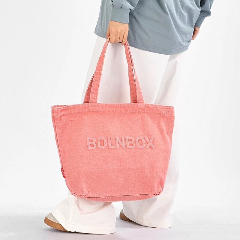 Korean Retro Embroidered Washed Denim Shoulder Bag | Large Tote
