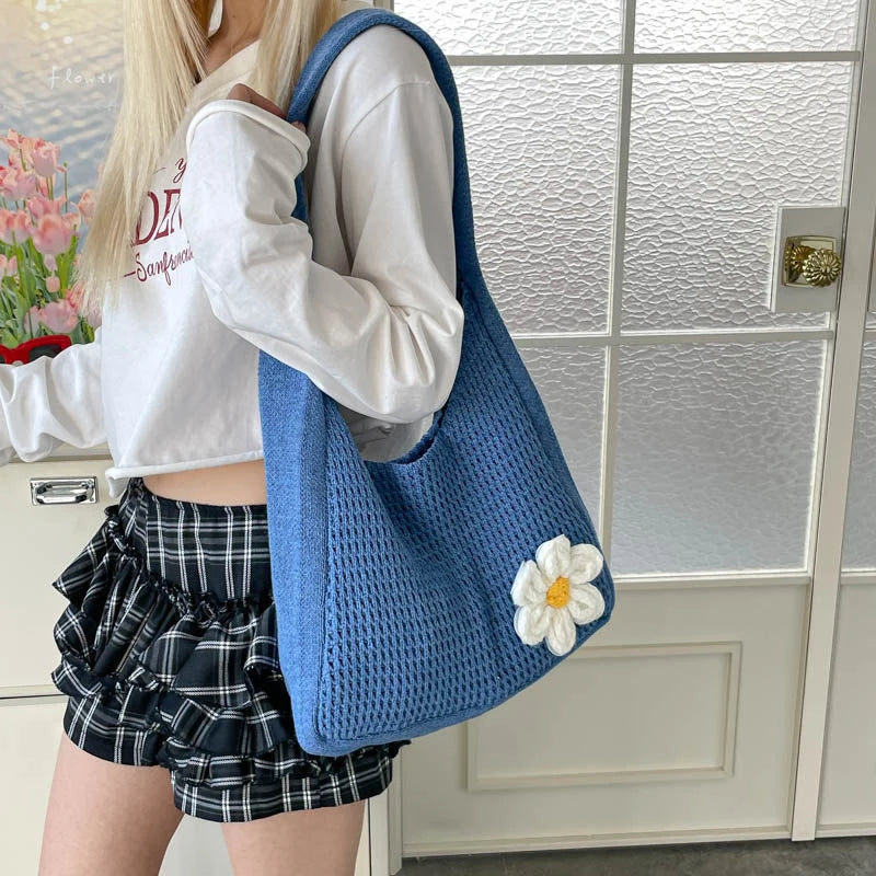 Nixie Hand-Crocheted Floral Woven Tote – Large Boho Beach Bag Crochet Woven Tote Nixie