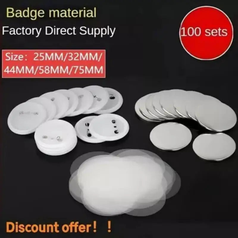 100 Sets Blank Tinplate Button Badges 25/32/44/58mm DIY Badge Making Supplies Nixie