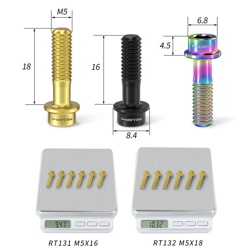 RISK Titanium Stem Bolts 6PCS M5x16/18mm Colorful MTB Bike Screws Titanium Stem Bolts Nixie