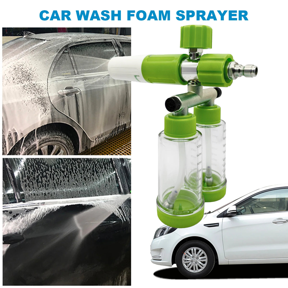 VKTECH 100ML Dual-Kettle Snow Foam Lance Car Wash Sprayer Foam Spray Lance Nixie