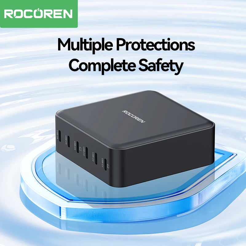 Rocoren 150W 6-Port USB-C Desktop Fast Charging Station Multi-Port USB-C Charger Nixie