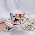 Geometric Ceramic Coffee Cup & Saucer Set | Platinum Scandinavian Coffee Cup Set Nixie F