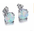 Silver Round Simulated Opal Stud Earrings | Gift for Girls