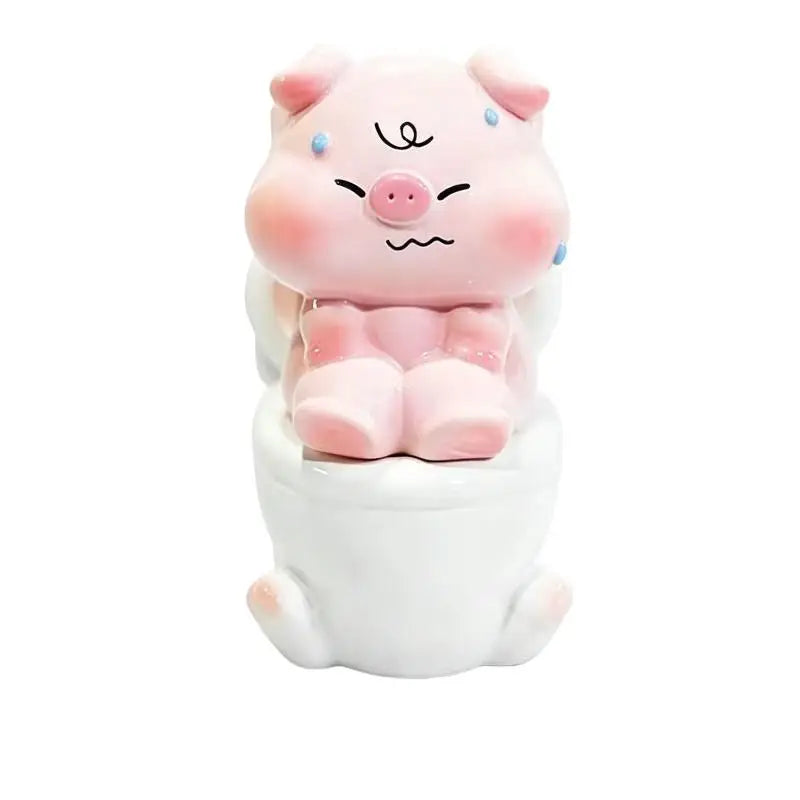 Cute Pig Toilet Figurine – Whimsical Mini Desk Ornament Decorative Figurine Nixie