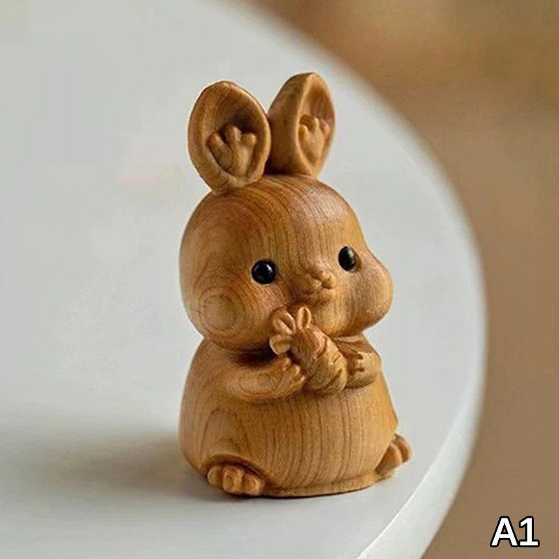 Wood Carved Easter Bunny Figurine – Cute Rabbit Ornament & Gift Wooden Rabbit Figurine Nixie A1