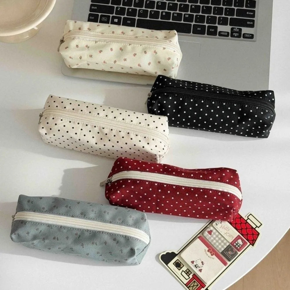 Polka Dot Canvas Pencil Pouch – Large Capacity Pen Bag Canvas Pencil Case Nixie