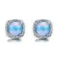 Square Blue Simulated Opal Dangle Earrings | Trendy Women