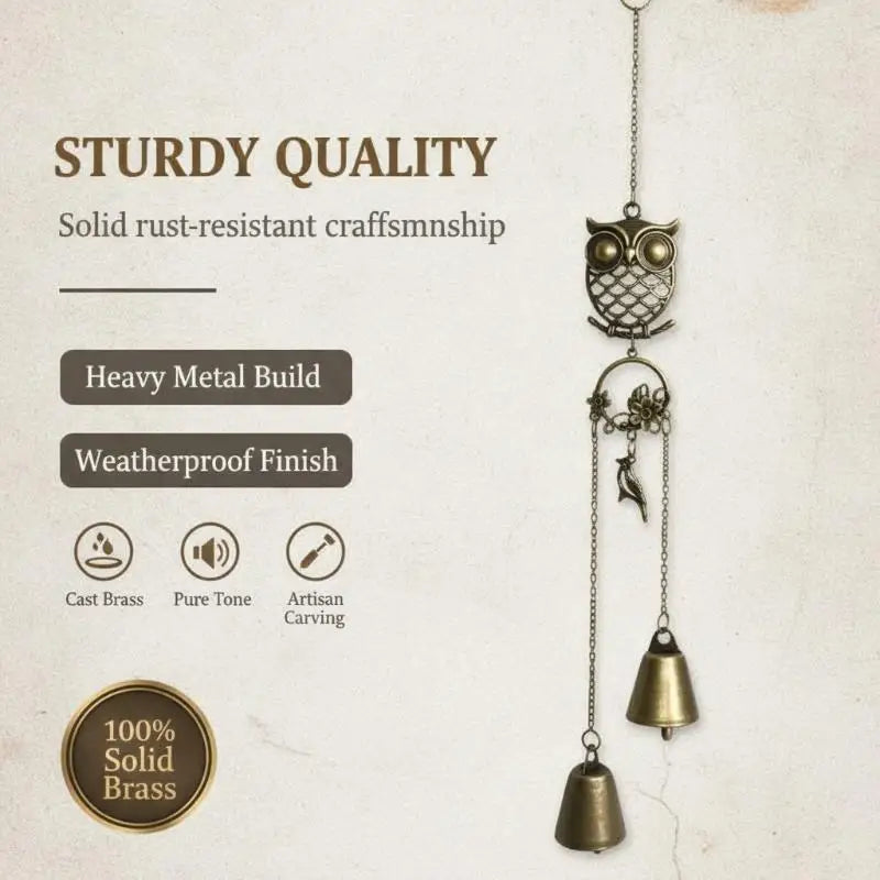 Owl Wind Chime Metal Double Bell Hanging Decor – Garden & Patio Wind Chime Nixie