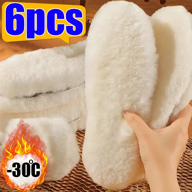Sheepskin Wool Insoles – Warm Fluffy Fleece Shoe Pads for Winter