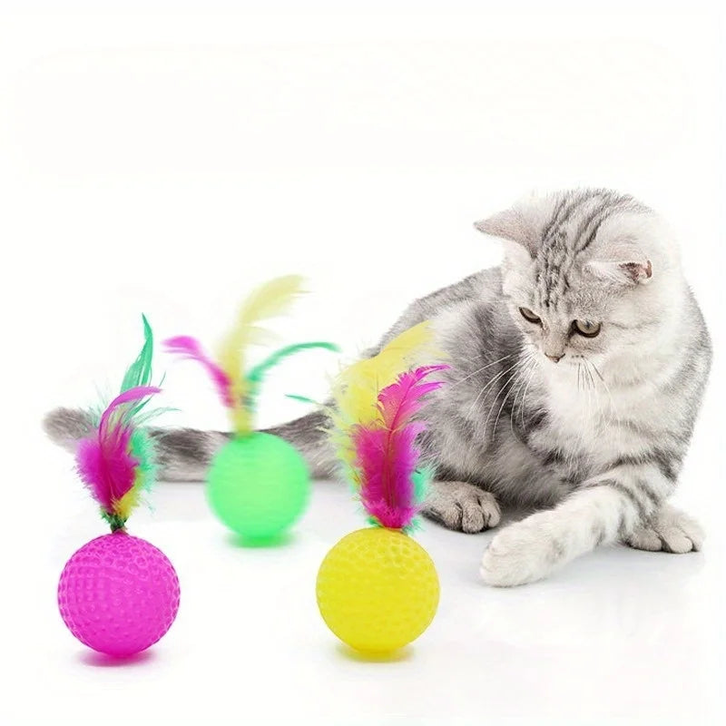 Sisal Scratching Ball Cat Toy with Feather – 1 or 5 Pcs