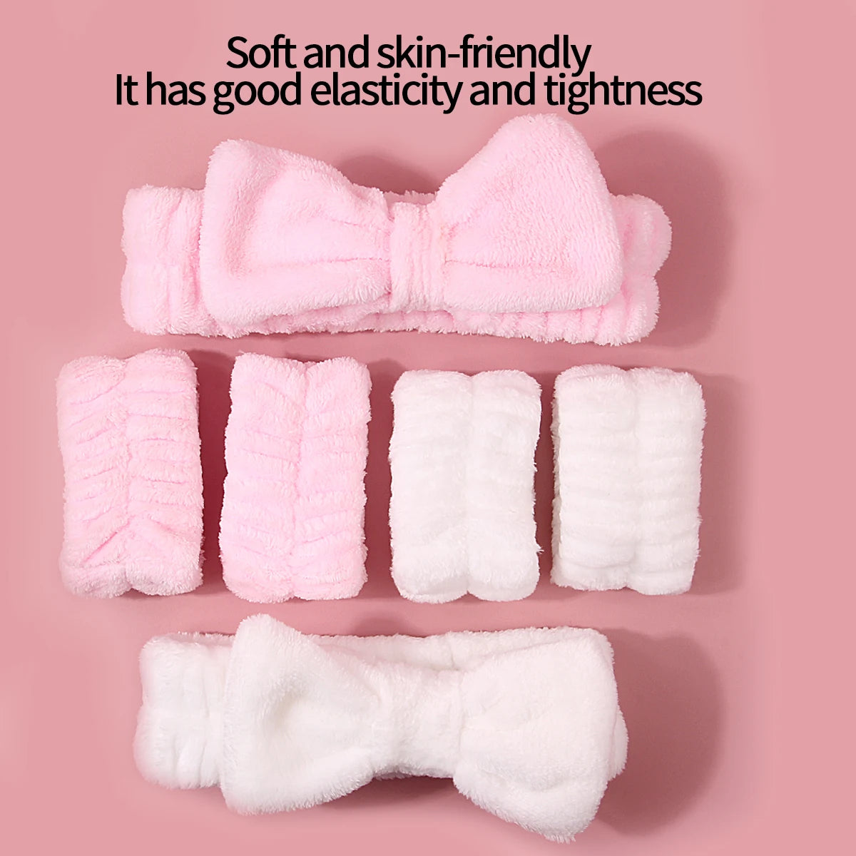 Plush Bow Hair Bands & Wrist Straps Set – Unisex Makeup Headband