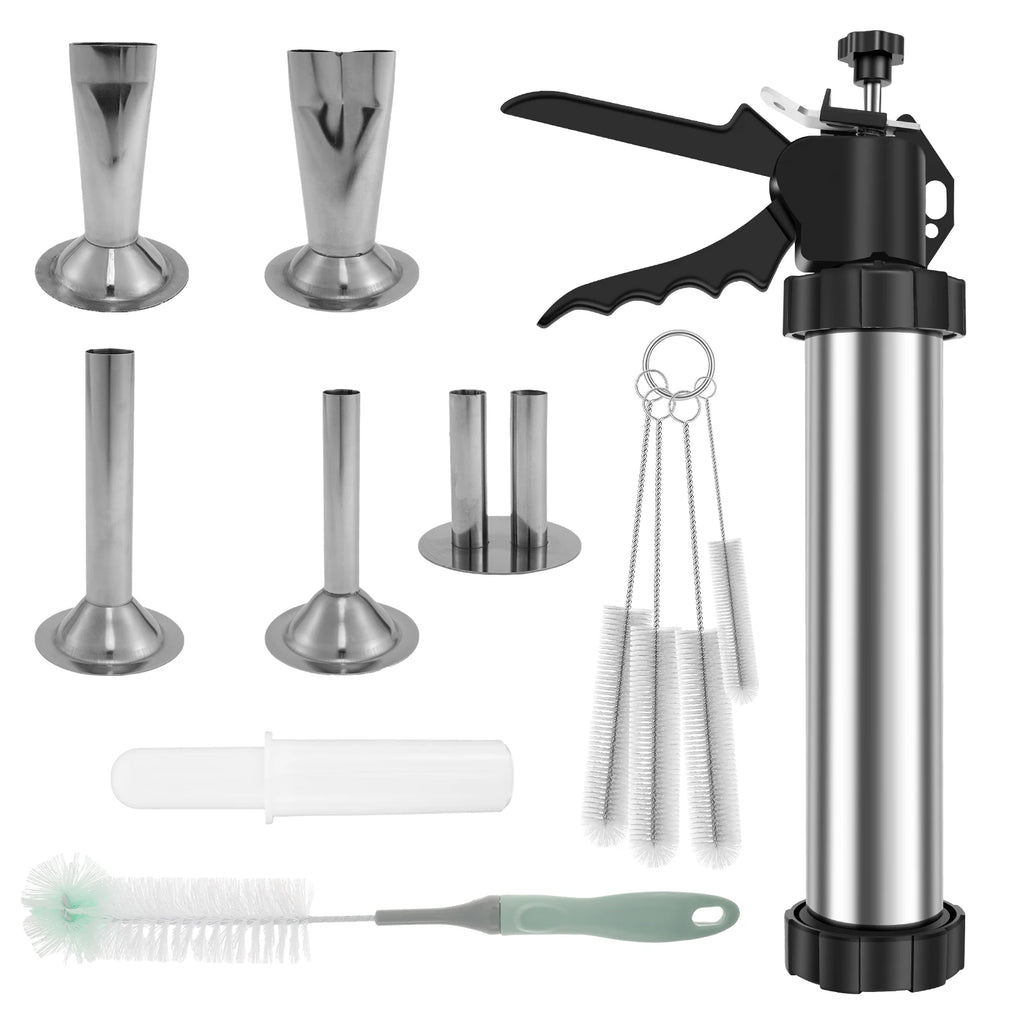 Stainless Steel Sausage Stuffer & Jerky Gun Kit – 5 Nozzles Sausage Stuffer Kit Nixie 1 set