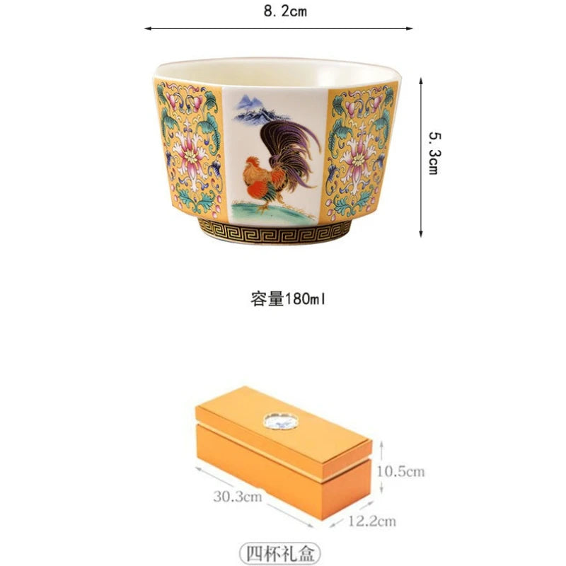 Octagonal Enamel Kung Fu Tea Cup | Retro Ceramic Master Cup Ceramic Tea Cup Nixie