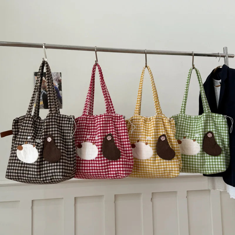 Cute Cartoon Plaid Tote Bag – Large Shoulder Bag for Women Shoulder Tote Bag Nixie