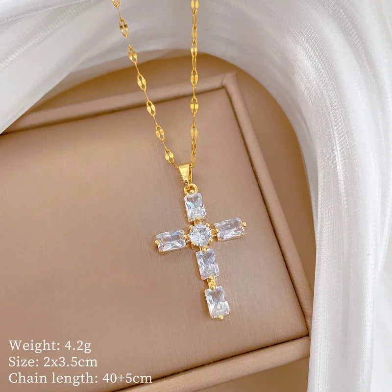 Women's Gold Cross Pendant Necklace – Stainless Steel Choker Pendant Necklace Nixie XL2606-632