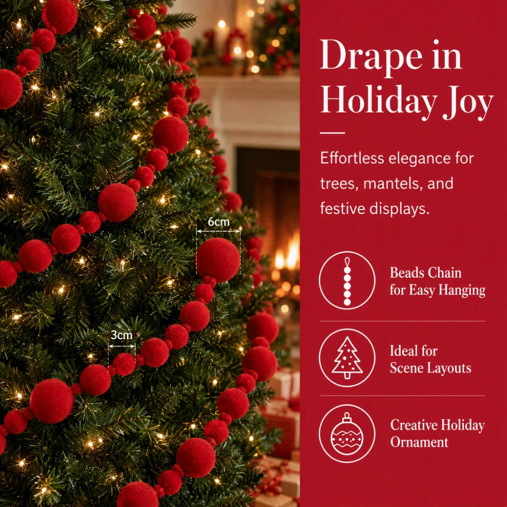 Multicolor Flocking Ball String Christmas Hanging Decoration