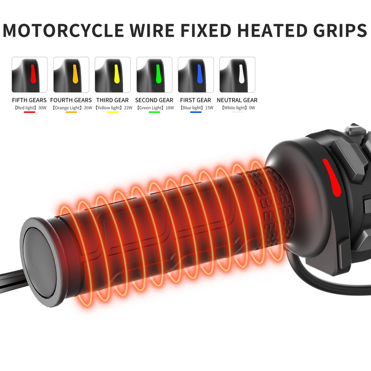 12V Motorcycle Heated Grips 22mm 5-Gear LED Hand Warmers Motorcycle Heated Grips Nixie