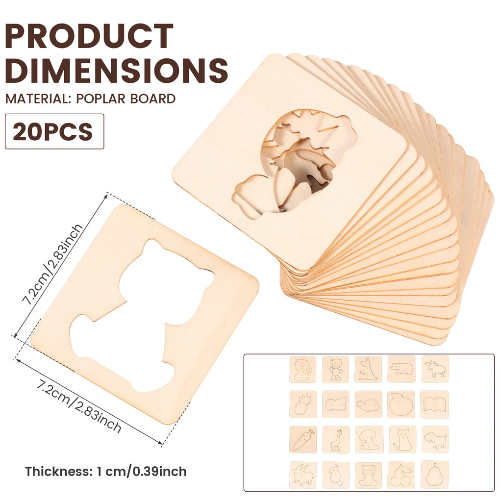 Montessori Wooden Stencils for Kids – 20 or 32 Pc Set