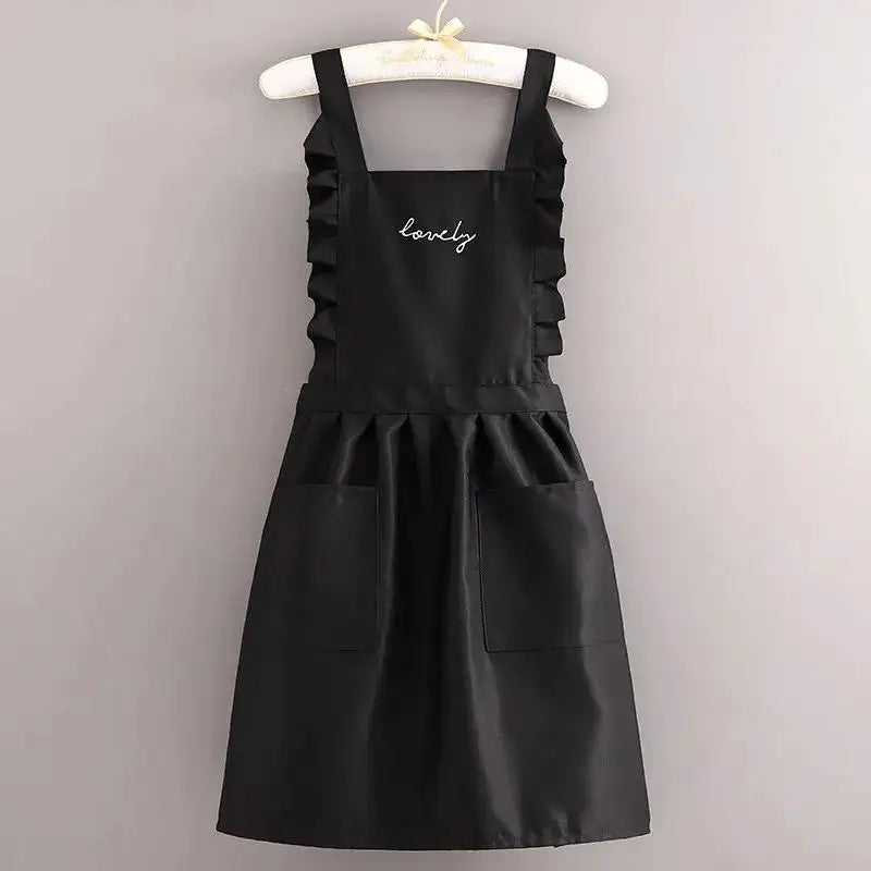 Women's Waterproof Canvas Apron – Ruffle Polka Dot & Large Pocket