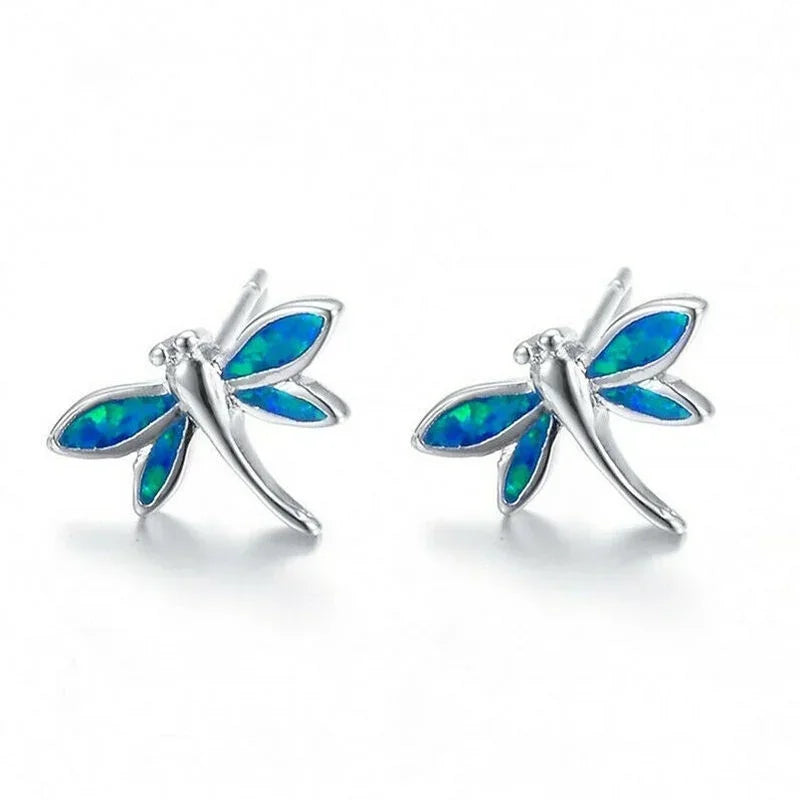 Dragonfly Pink Simulated Opal Glass Stud Earrings – Vintage Stud Earrings Nixie