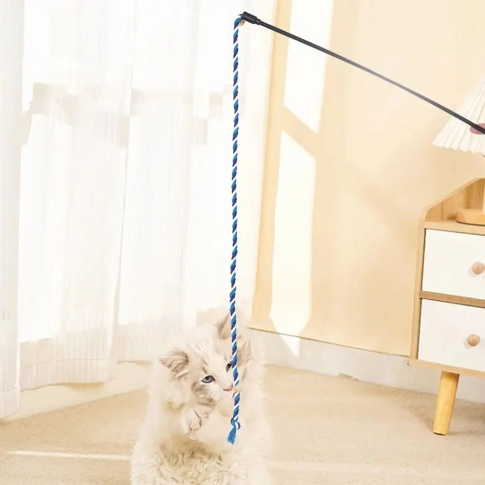 Cat Wand Toy with Bell – Bite-Resistant Cotton Rope Teaser Cat Wand Toy Nixie