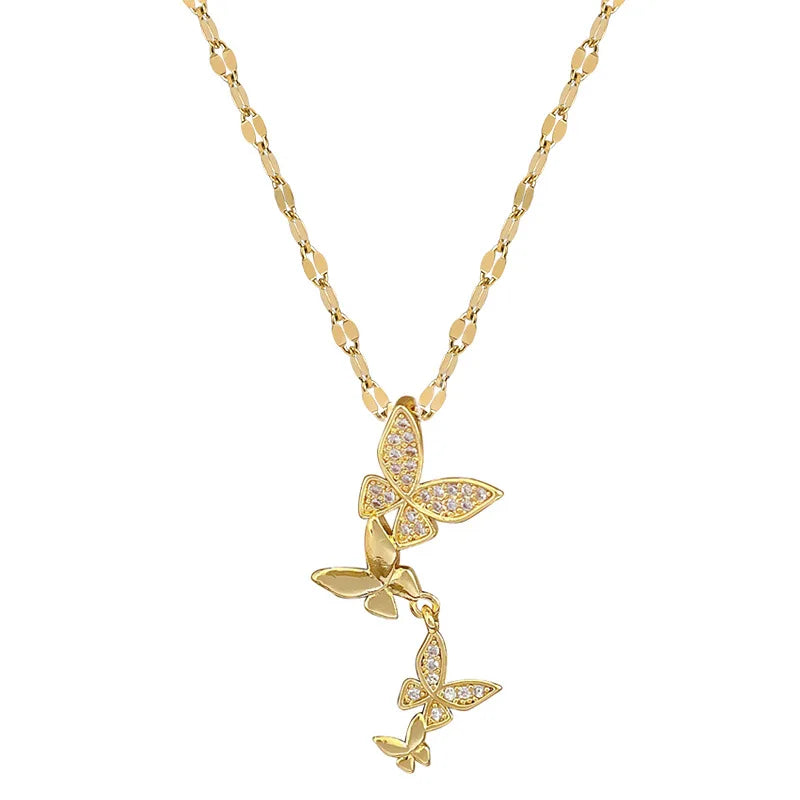 Butterfly Pendant Necklace Gold Stainless Steel Choker | Nixie Pendant Necklace Nixie