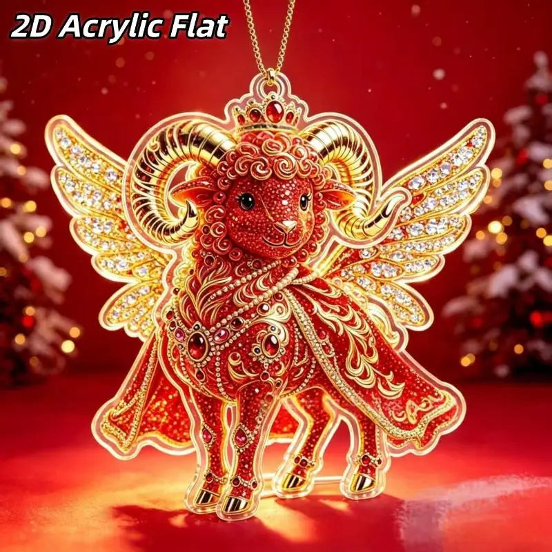 2D Acrylic Chinese Zodiac Goat Hanging Ornament Red Gold