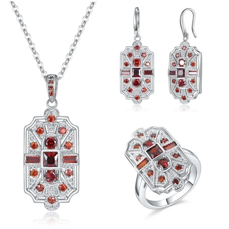 Blue Crystal Heart Jewelry Set – Necklace, Earrings & Ring Crystal Jewelry Set Nixie 10 Red