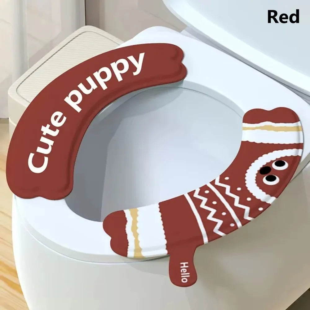 2Pcs Waterproof EVA Toilet Seat Covers with Cartoon Sticker Design Toilet Seat Cover Nixie red